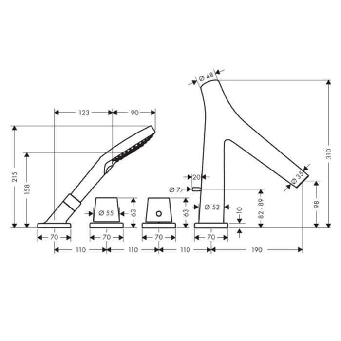 AX Starck Organic Смеситель для ванны,с Термостат,4 от., цвет полированный черный хром