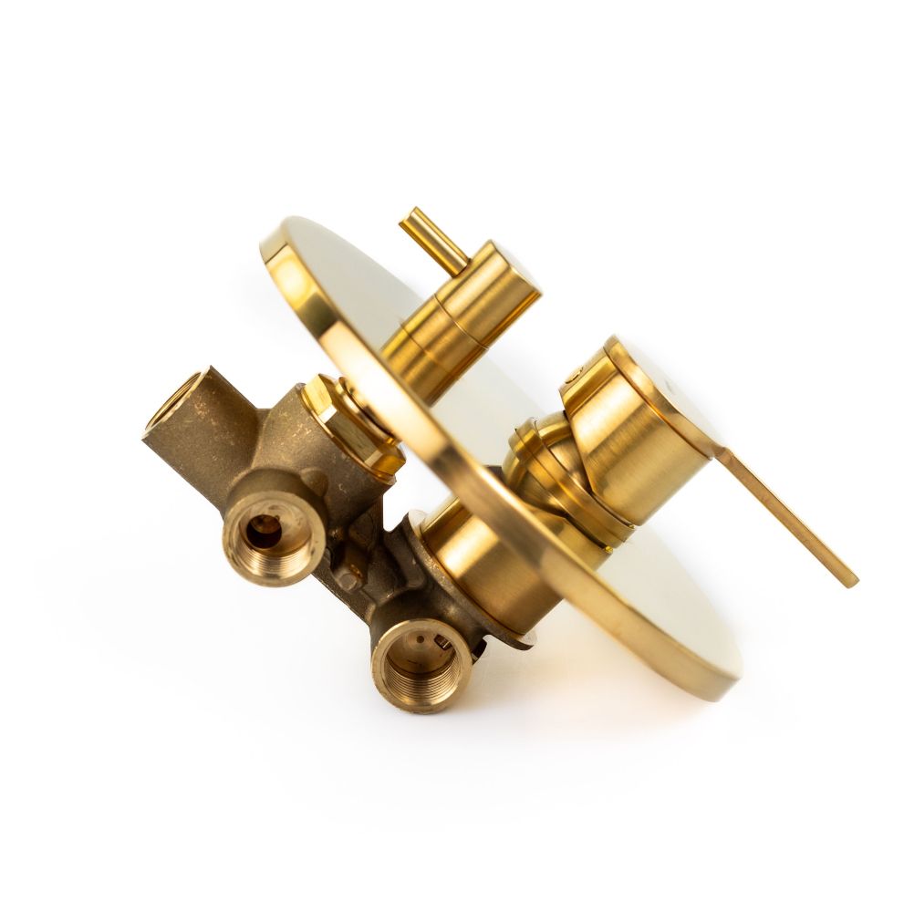 Emmevi Filobrass, однорычажный (со стержнем) встраиваемый смеситель для душа на 3 выхода, цвет зачищенное золото