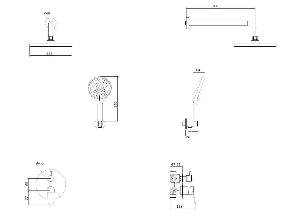Душевая система для ванны и душа DQ Leipzig встраиваемая хром (DA1765701), артикул DA1765701