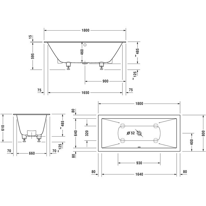 Duravit Vitrium Ванна прямоугольная  встраиваемая 1800x800мм, с ножками, с2 наклонами для спины, цвет светло-серый матовый