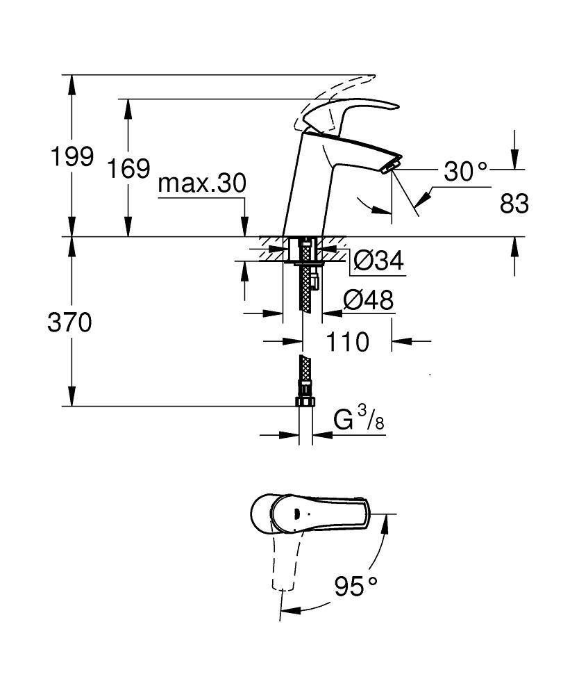 Смеситель для раковины  GROHE EUROSMART 2339510E (хром, L-11 H-8,3), шт Смеситель для раковины  GROHE EUROSMART 2339510E (хром, L-11 H-8,3), шт