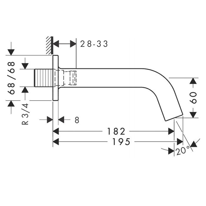 AX Citterio M Излив для ванны, 182мм, настенный, ¾’, цвет: хром