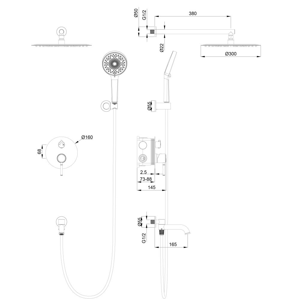 Душевая система встраиваемая WONZON & WOGHAND TOR, Розовое золото (WW-88939073-RG), артикул WW-88939073-RG