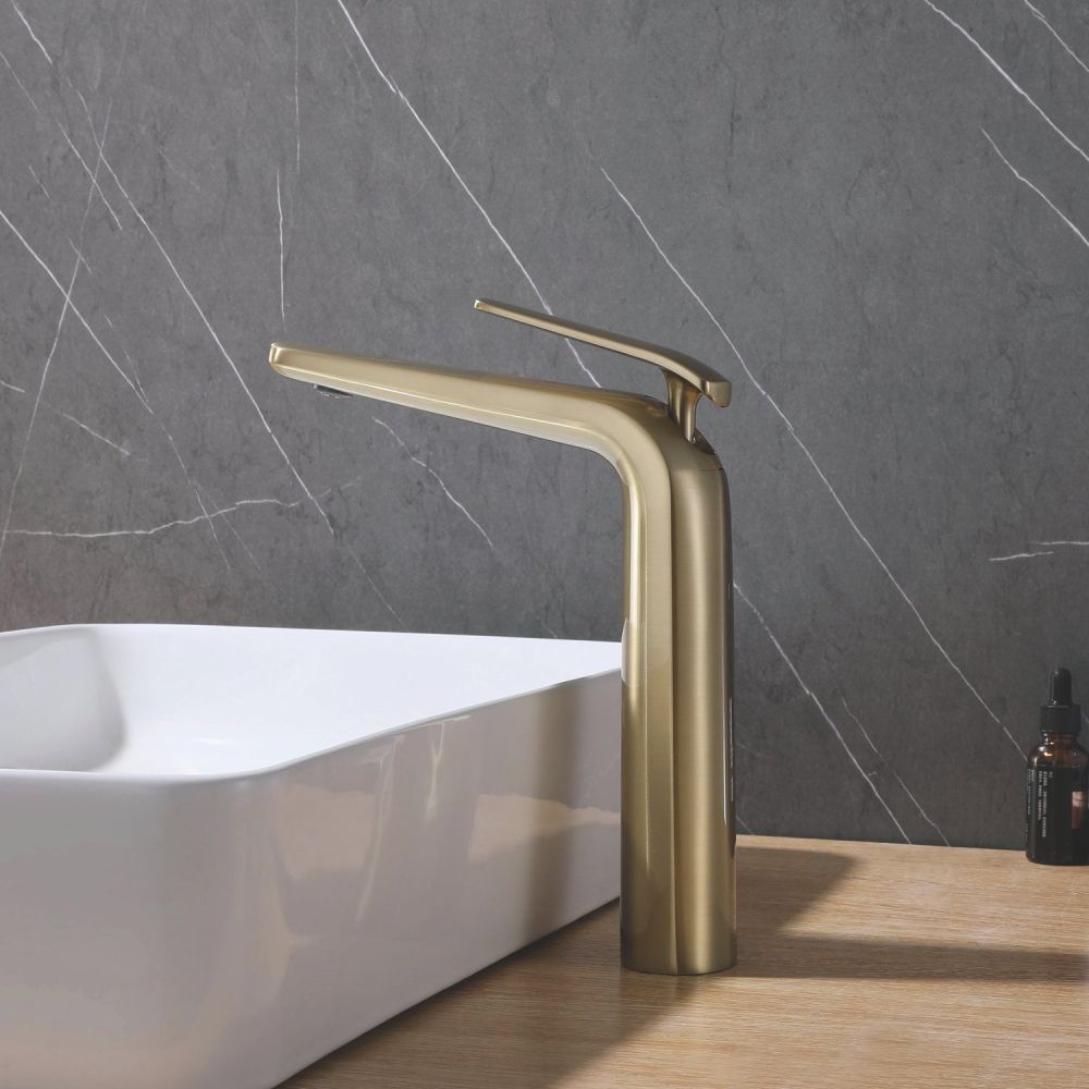 Смеситель для раковины высокий Rose R3911G, золотой сатин