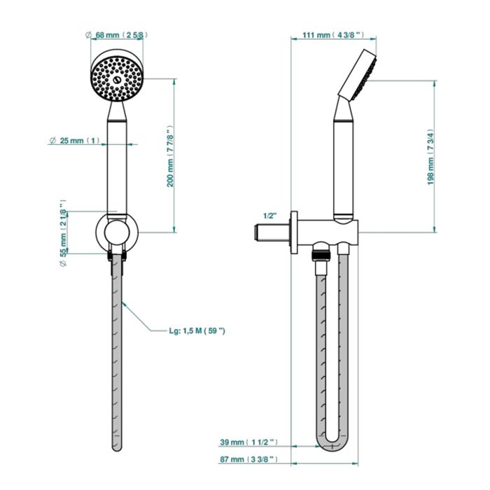 THG SPIRIT Душевой набор с ручным душем, настенным держателем с подводом воды и шлангом 1500 мм., цвет Soft matt gold