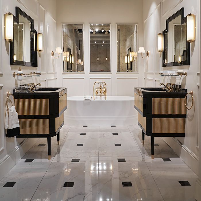 Devon&Devon Metropolitan Тумба под раковину DEEP BLACK 88,5см, планками светл золото, столешница  GRANITO NERO ASSOLUTO, раковина SWINDON черная, артикул METOTGRNSNE