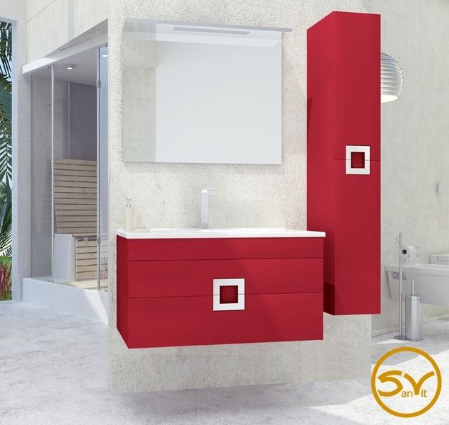 Тумба с раковиной SanVit Квадро Lux New 90 kkvadn090 в цвете Ral подвесная Розовый глянец Тумба с раковиной SanVit Квадро Lux New 90 kkvadn090 в цвете Ral подвесная Розовый глянец