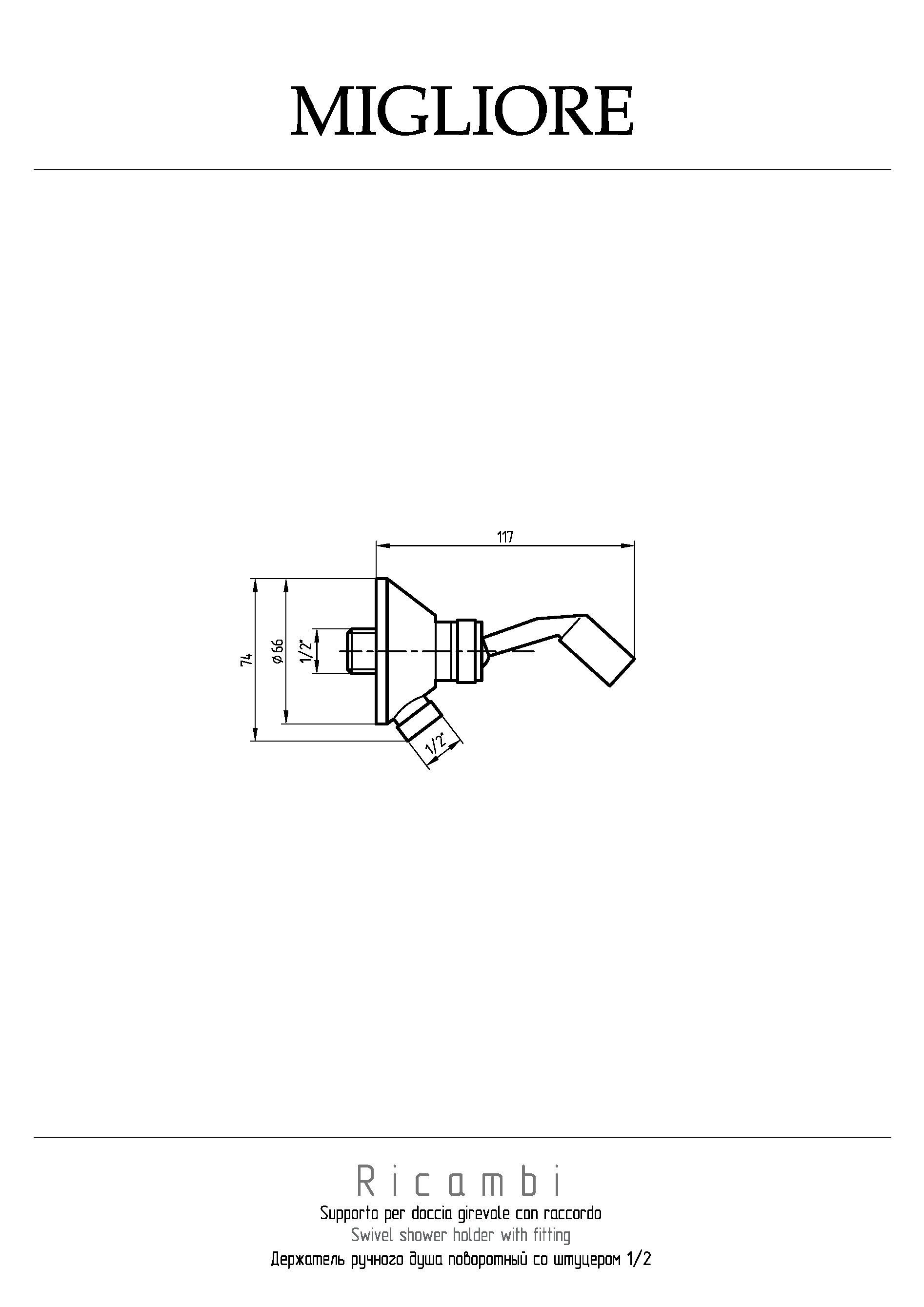 RICAMBI Держатель для лейки, cо штуцером, 1/2", золото