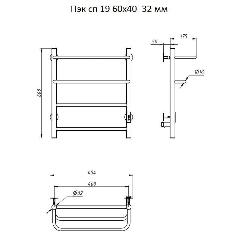 Электрический полотенцесушитель Тругор ПЭК 19 СП 60x40 Хром