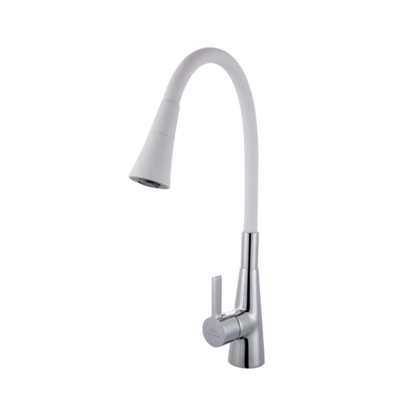 Смеситель для кухни с гибким изливом FASHUN A4153+B13, хром/белый