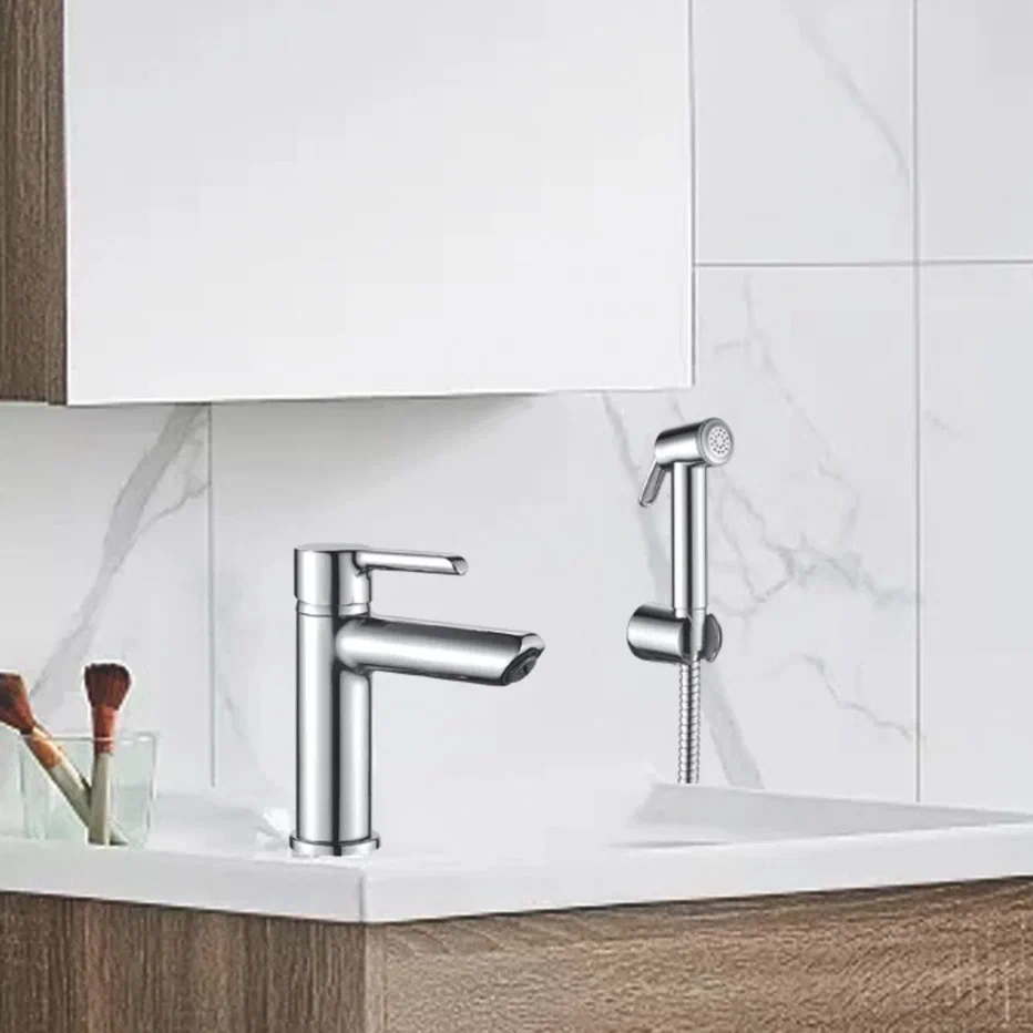 Смеситель для раковины с гигиеническим душем Shevanik S6071, хром