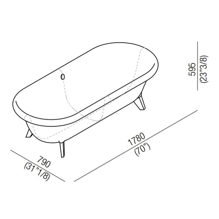 Agape Ottocento Small Ванна отдельностоящая 155x77.5x58 см, слив-перелив нержавеющая сталь, цвет: белый Agape Ottocento Small Ванна отдельностоящая 155x77.5x58 см, слив-перелив нержавеющая сталь, цвет: белый