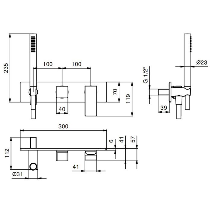 Fantini Mint Смеситель для душа, встраиваемый, на 2 источника, с ручн душем, (наружняя часть), цвет: хром