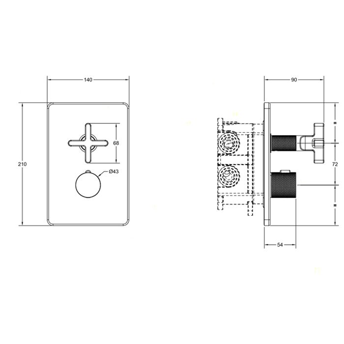 GESSI INCISO Встраиваемый термостатический смеситель на 2 источника, резьба 1/2" (внешняя часть), цвет: finox