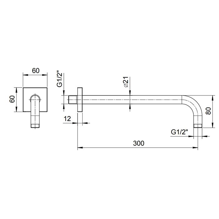 FANTINI Держатель верхнего душа 300 мм., настенный, цвет матовая натуральная сталь
