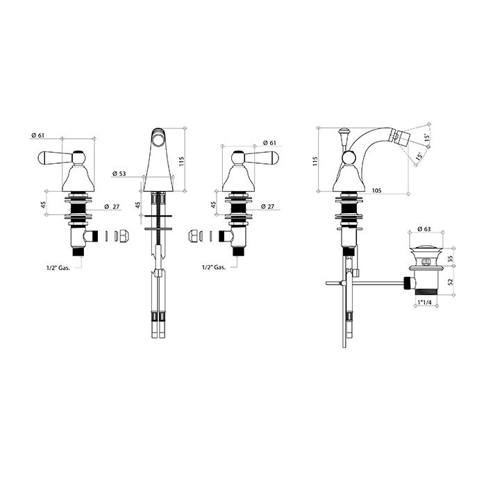 Bongio Mille Nuits Смеситель для биде, цвет хром/черный фарфор