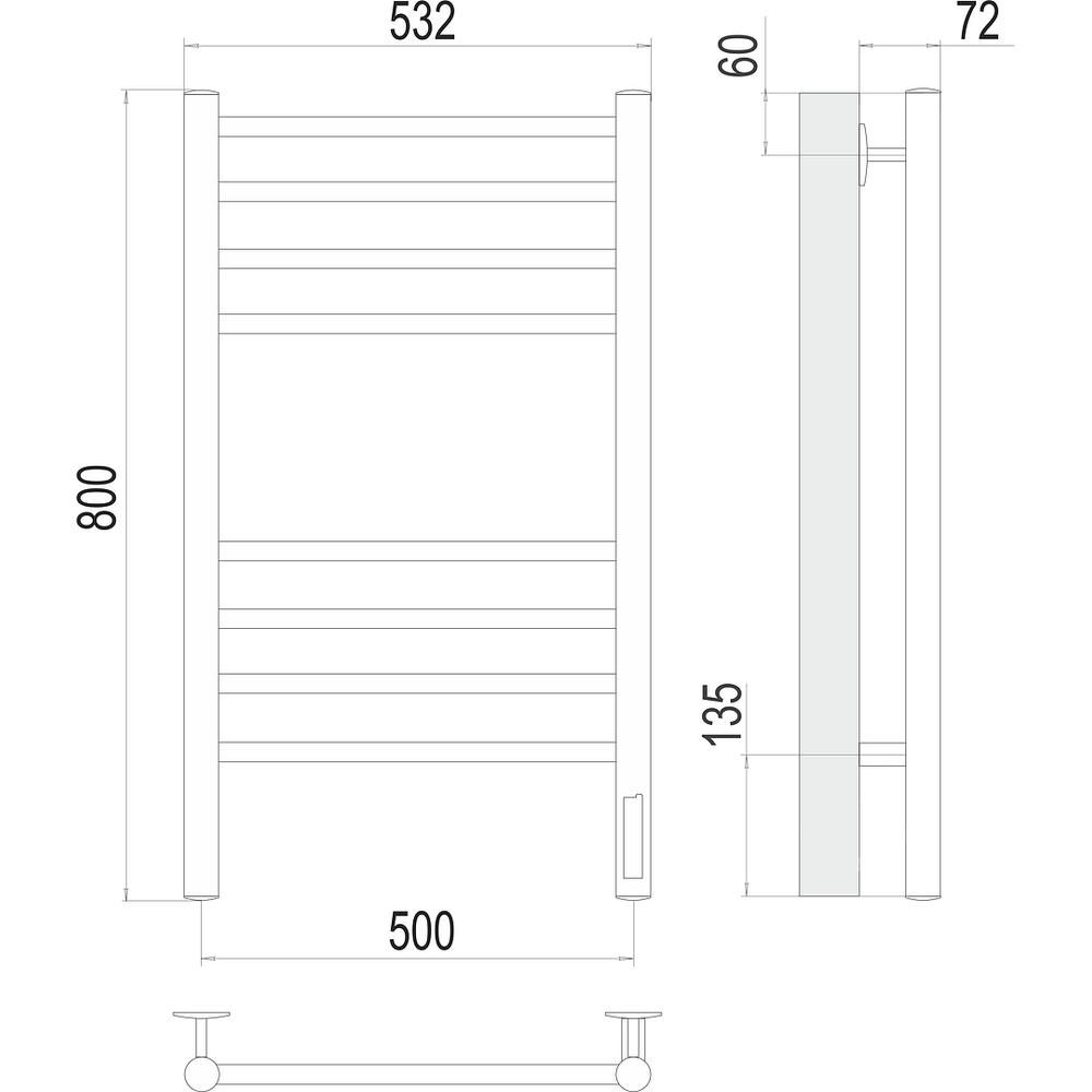 Полотенцесушитель электрический Terminus Аврора П8 50х80 КС 905, черный, артикул 4670078527493