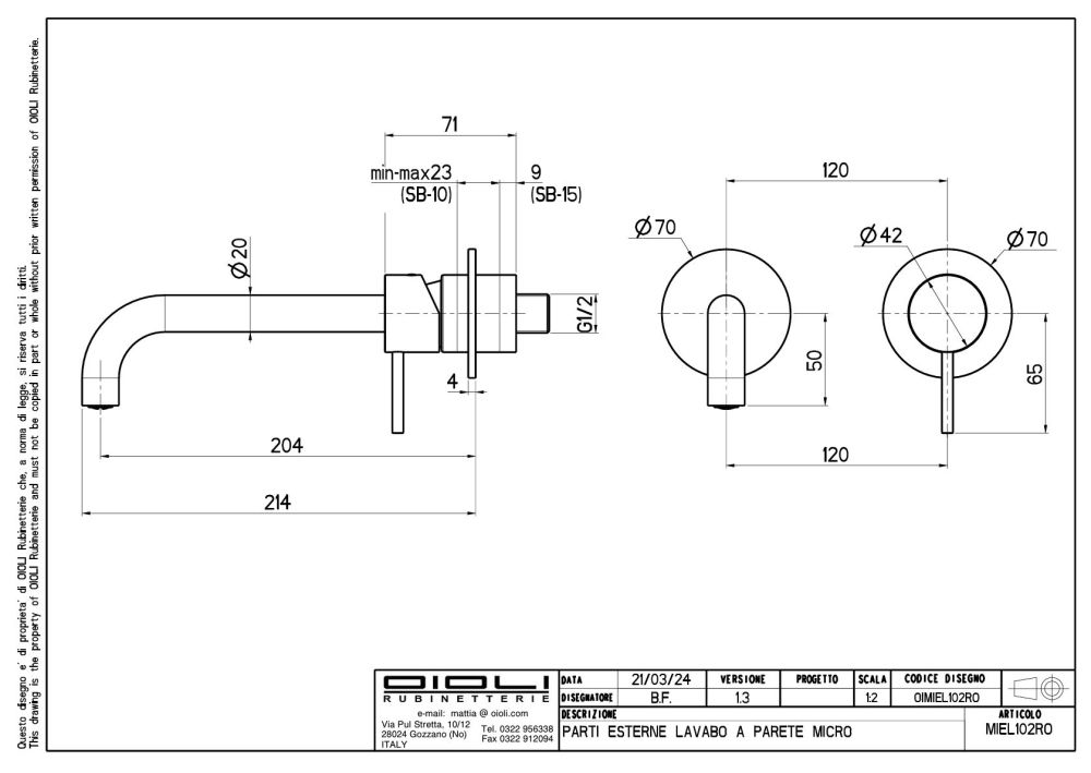 Oioli Micro, встраиваемый в стену однорыч. смеситель для раковины (излив 20 см), без вн/ч OIPILA35000E, цвет оружейная сталь