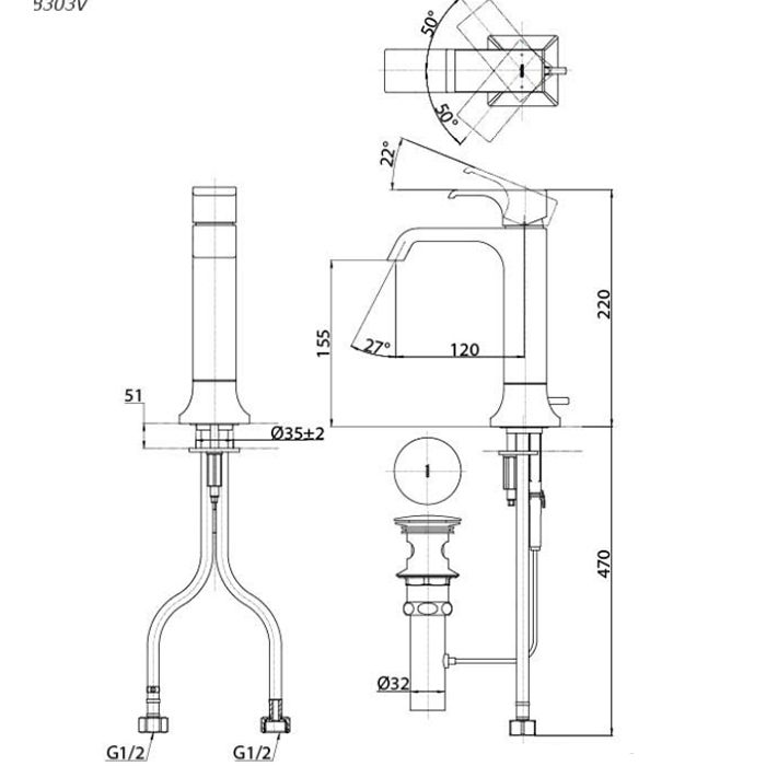 TOTO GC Смеситель для раковины на 1 отв,h 220мм, со сливным клапаном, цвет хром