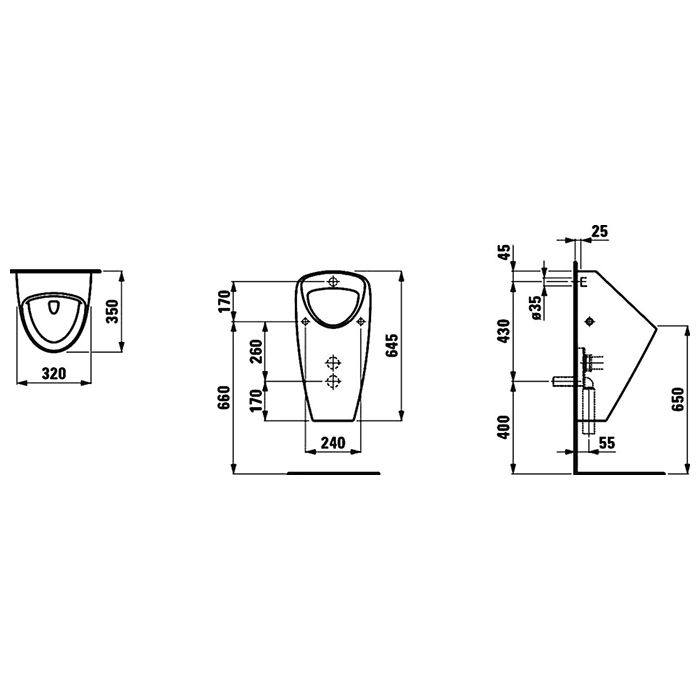 Laufen Caprino Plus Писсуар с внутренним подводом воды, с креплением (без сифона 8.9418.1 и впускного патрубка), цвет белый