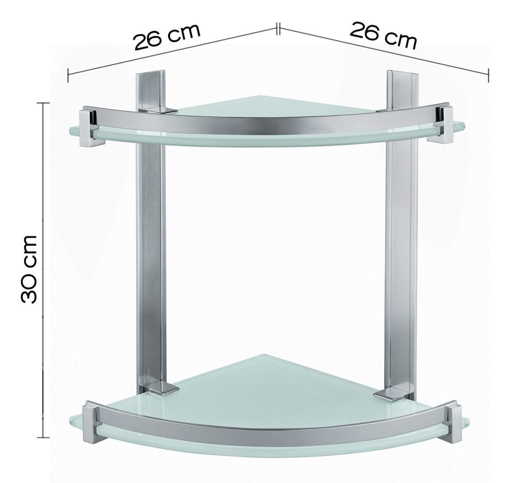 Gedy, стеклянная полукруглая 2-х уровневая полка с бортиком (26х26хh30), цвет зачищенный хром