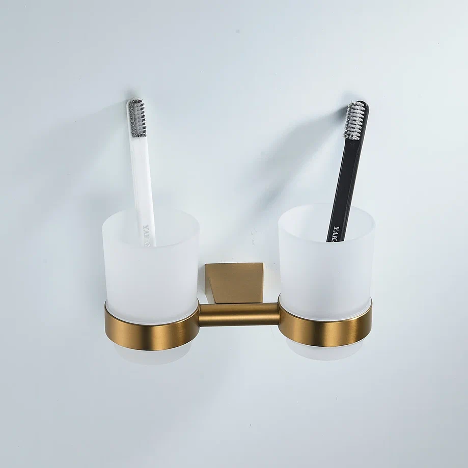 Стакан для ванной комнаты двойной Shevanik SG5722G, золотой сатин