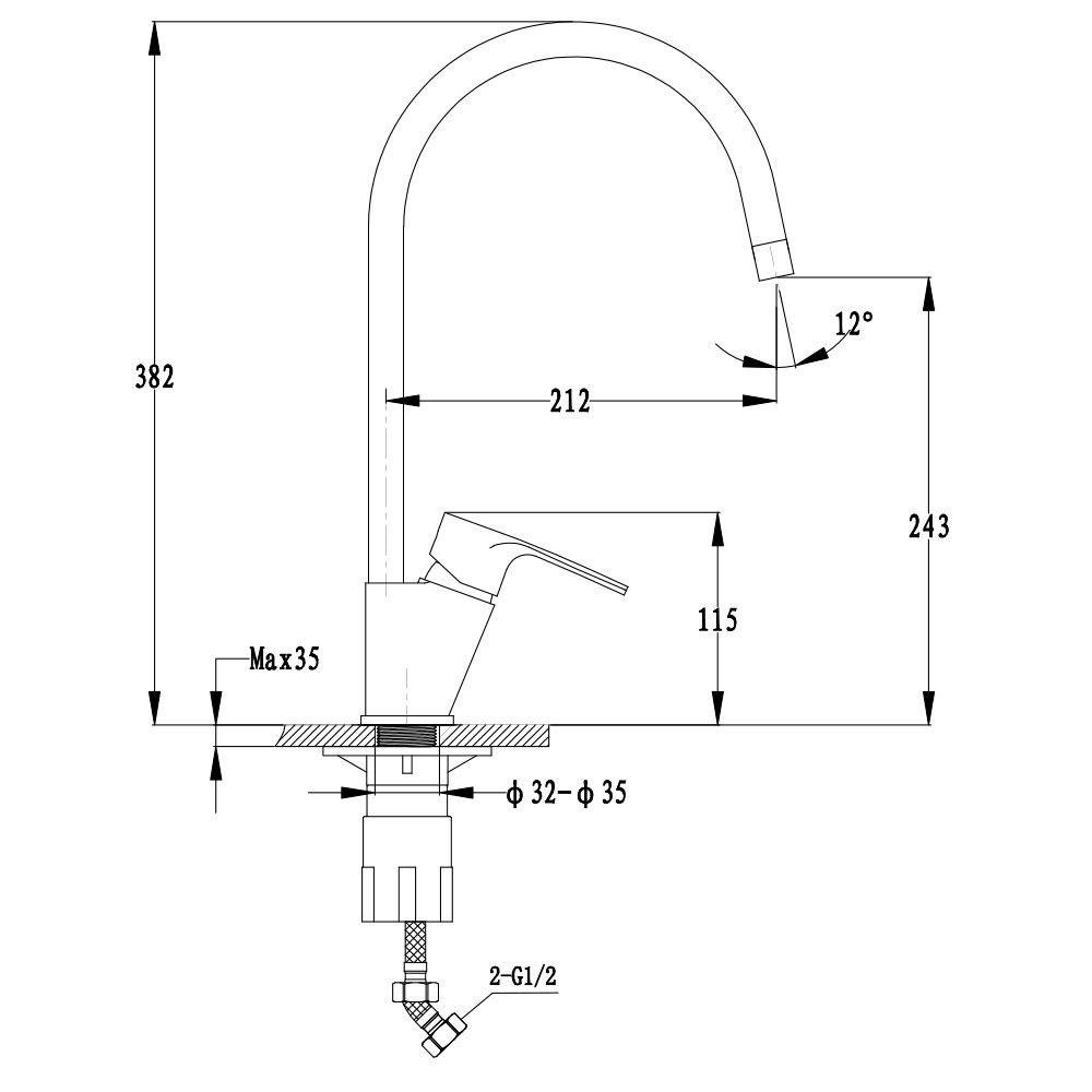 Смеситель для кухни GranFest 5023, черный