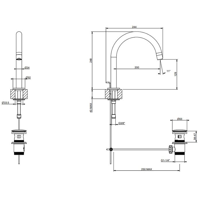 Gessi Emporio Via tortona Излив для умывальника, средняя длина, донный клапан в комплекте, цвет: Chrome, артикул 18621#031