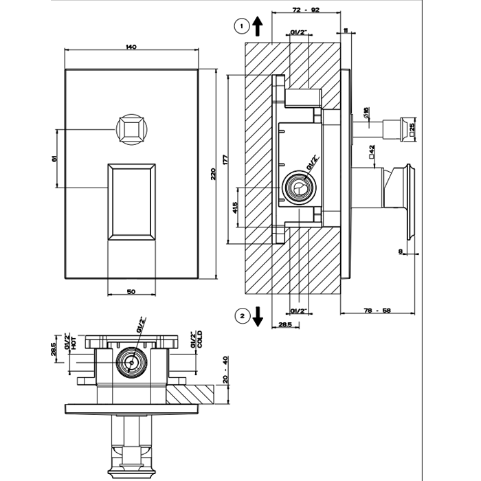 Gessi Eleganza Встраиваемый однорычажный смеситель с автоматическим переключателем ванна/душ(внешние части), цвет: золото