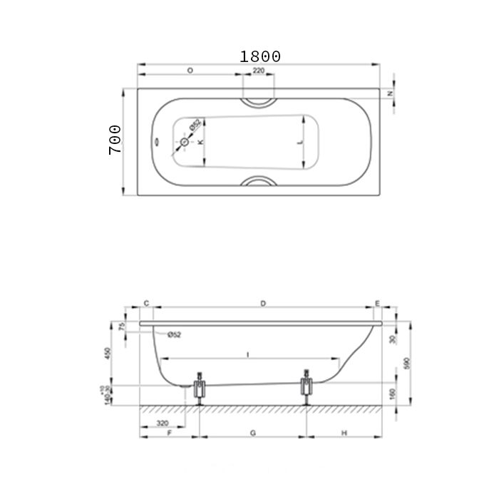BETTE Classic Ванна с шумоизоляцией 180х70х45, белая (для стандартного слива-перелива)