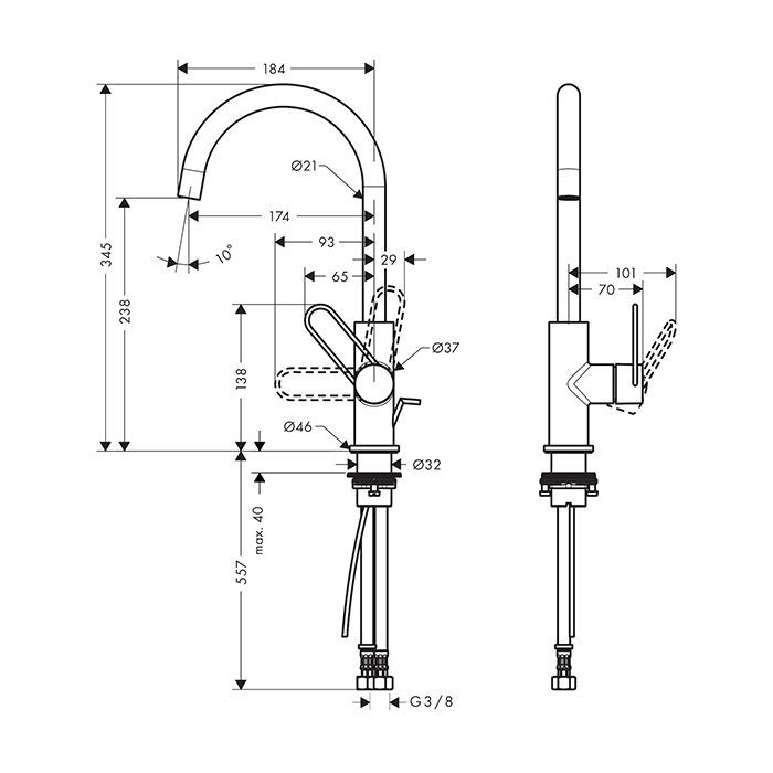 AX Uno Смеситель для раковины 240, цвет шлифованное золото