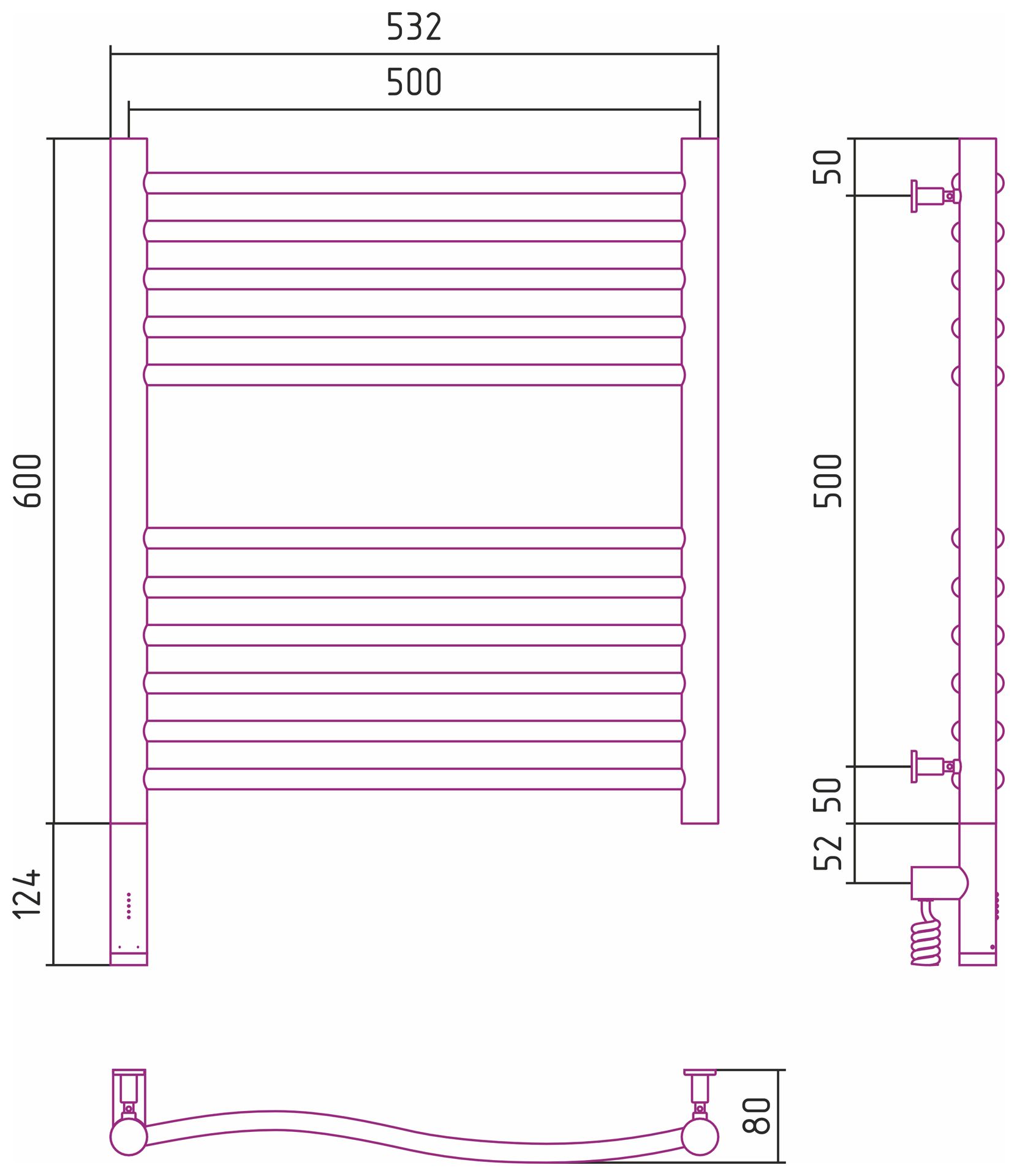 Полотенцесушитель электрический ФЛЮИД 3.0 600х500 МЭМ левый (Без покрытия)