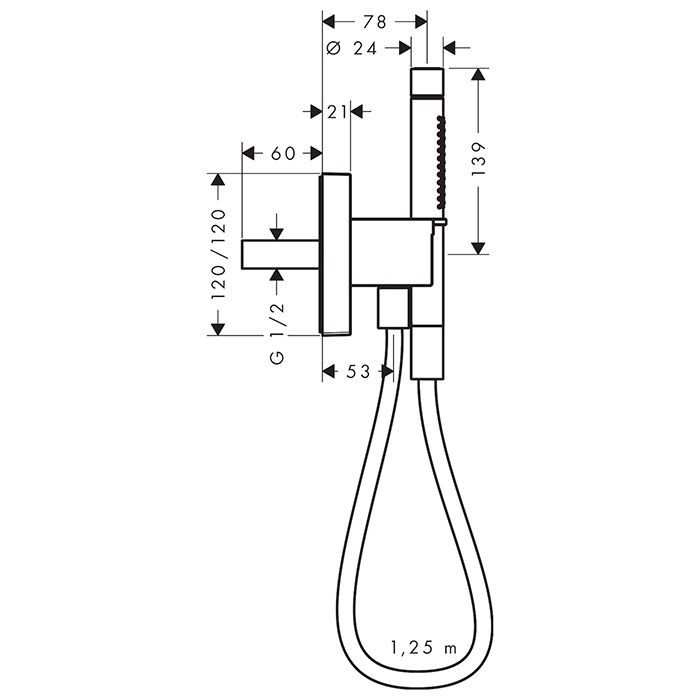 AXOR SHOWERS PORTER Душевой набор c ручным душем с 2 режимами, шланг 1250 мм., держатель для душа с выводом воды, внешняя часть, цвет сталь AXOR SHOWERS PORTER Душевой набор c ручным душем с 2 режимами, шланг 1250 мм., держатель для душа с выводом воды, внешняя часть, цвет сталь