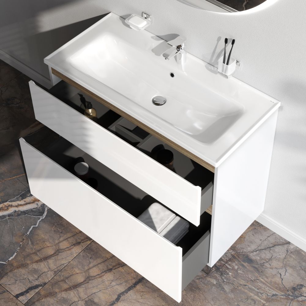 M85AFSX1002WG X-Joy, База под раковину, напольная, 100 см, 2 ящика, белый глянец