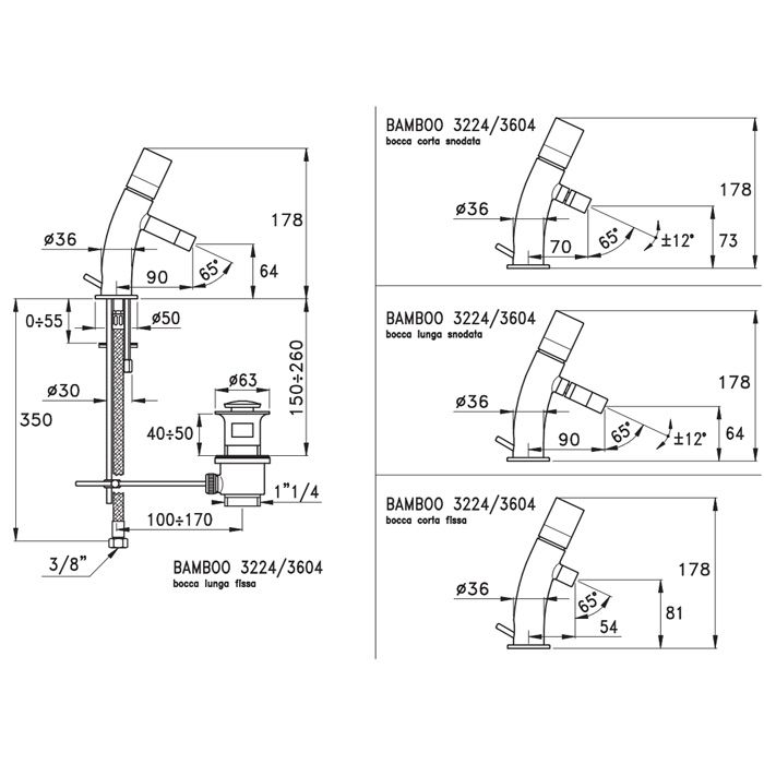 Stella Bamboo Смеситель для раковины на 1 отверстие 3224, с донным клапаном, цвет: хром