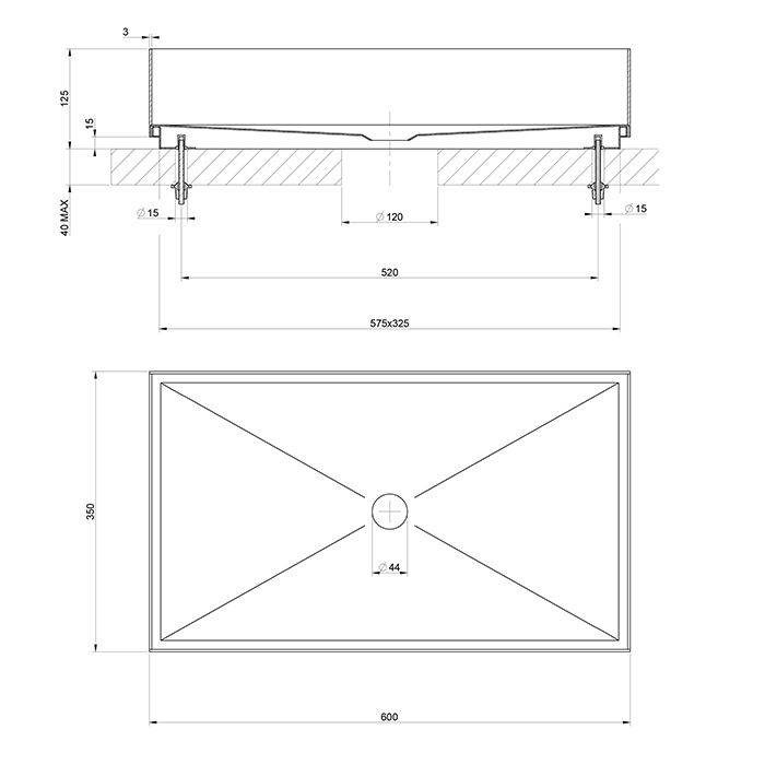 GESSI 316 Раковина 600x350 мм., для установки на столешницу, без перелива, нержавеющая сталь, цвет Copper Brushed PVD