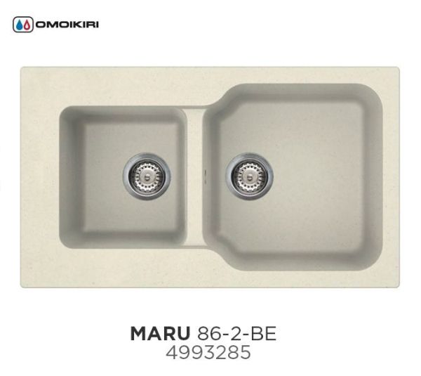 Мойка, OMOIKIRI, Maru, число чаш-2, ширина, мм-860, глубина, мм-500, высота, мм-220, тип установки-встраиваемый, отверстия для смесителя-6 промаркированных, с переливом, сифон и донный клапан в комплекте, материал-Tetogranit, крепления в комплекте, цвет-в