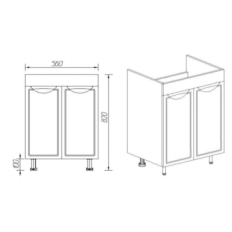 Тумба VIANT "Лима" 2 ств 430х560х820 под раковину .S-UM-COM60/1-w (COMO 60) (VLIM60CO-T2ST), артикул VLIM60CO-T2ST
