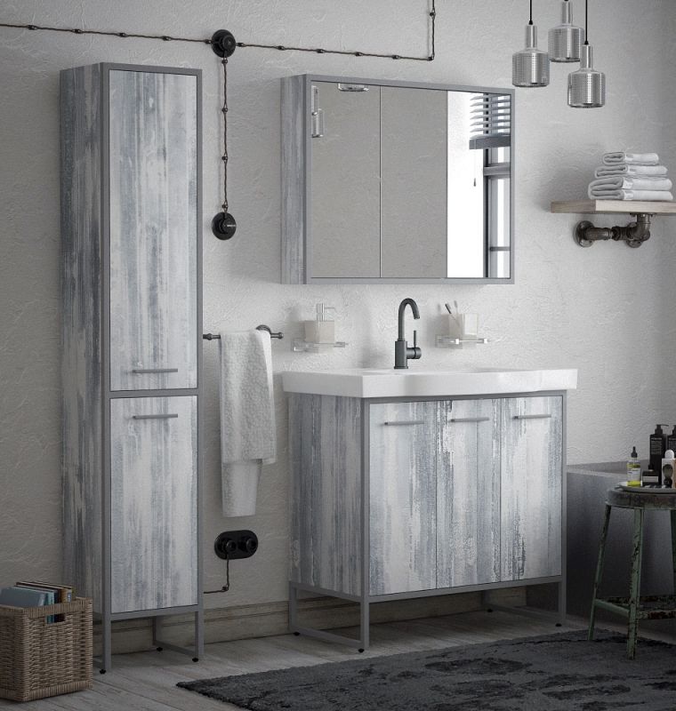 Зеркало-шкаф "Айрон 90", серый/арт