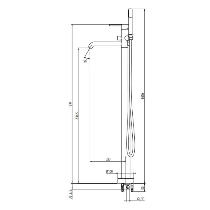 GATTONI CIRCLE TWO Смеситель для ванны напольный 994 мм, с встроенной частью, цвет ORO BRUSH GATTONI CIRCLE TWO Смеситель для ванны напольный 994 мм, с встроенной частью, цвет ORO BRUSH