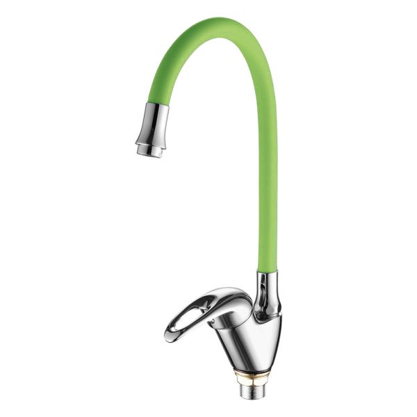 Смеситель для кухни с гибким изливом FASHUN A4403+A7251, хром/зеленый