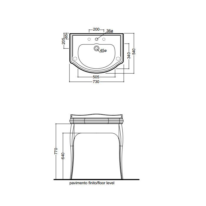 KERASAN Retro Комплект мебели белый глянцевый для раковины 73см, ножки (арт.736291): золото (упаковка-2 коробки), артикул 7362K6