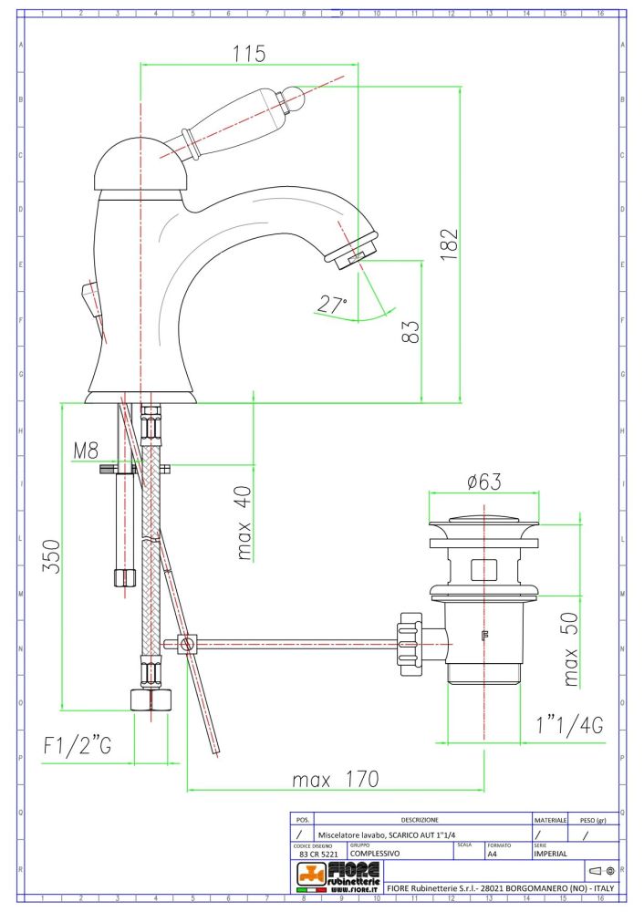 Fiore Imperiale, однорычажный смеситель для раковины c донным клапаном, цвет хром