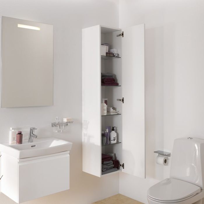 LAUFEN PRO S Высокий шкафчик , 350x335x1650 мм, 1 дверка,4 стеклянные полочки, механизм мягкого закрывания, петли справа, цвет белый матовый, артикул 4.8312.2.095.463.1