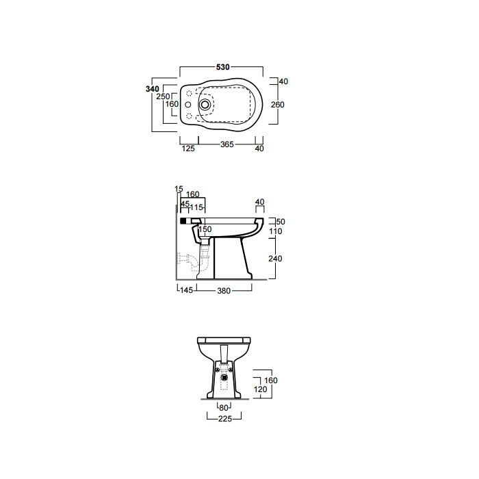 SIMAS Londra Биде 34х53см с 1 отв. под смеситель, цвет белый (для инсталляции необходимо 2 набора креплений)