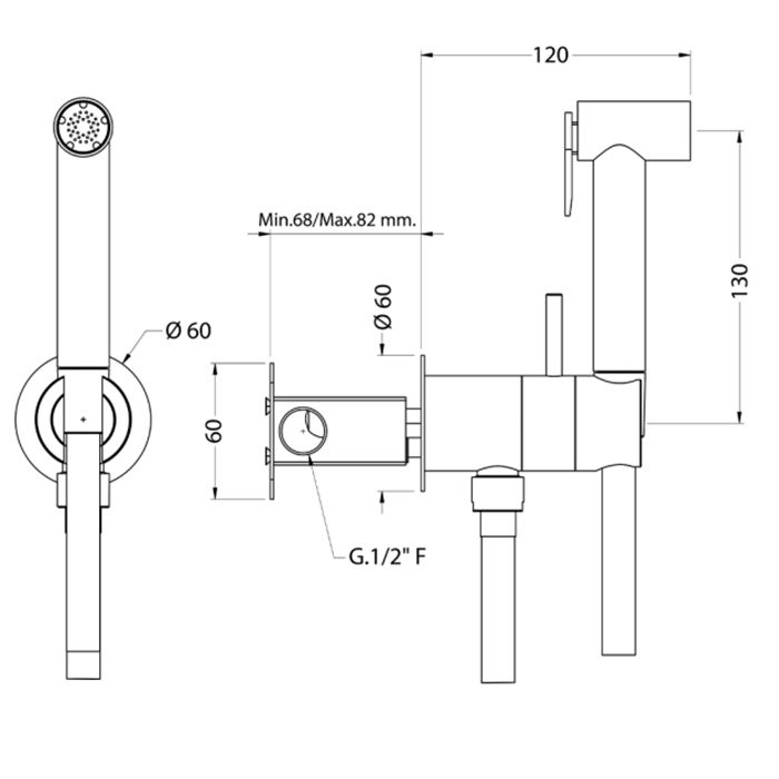 Huber Shower Гигиенический душ со шлангом 120 см,вывод с держателем и встроенный прогрессивный картридж, цвет черный матовый, артикул TT00794540 Акция