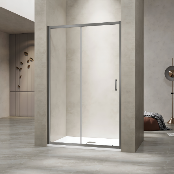 Душевая раздвижная дверь-купе в нишу PA-114Gr профиль серый (Прозрачное, 1300)
