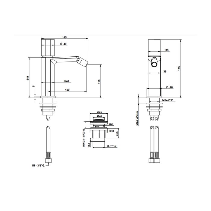 Bongio GIO3 Смеситель для биде с донным клапаном, излив 120 мм  , цвет: хром