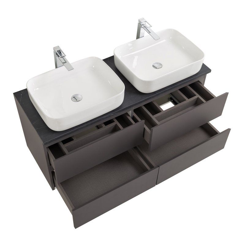 KRAFT База под раковину подвесная с фрезерованными ручками по всей длине фасада с четырмя выкатн. ящ., Бежевый Мат., 1200x455x500, KRAFT-1200-4C-SO-СO, артикул KRAFT-1200-4C-SO-СO