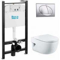 Комплект унитаза с инсталляцией Roca Meridian 7893104110 с сиденьем Микролифт и клавишей смыва Хром